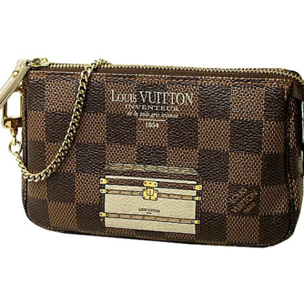 Louis Vuitton Damier Pochette Accessoires Pouch Canvas Leather Black Brown